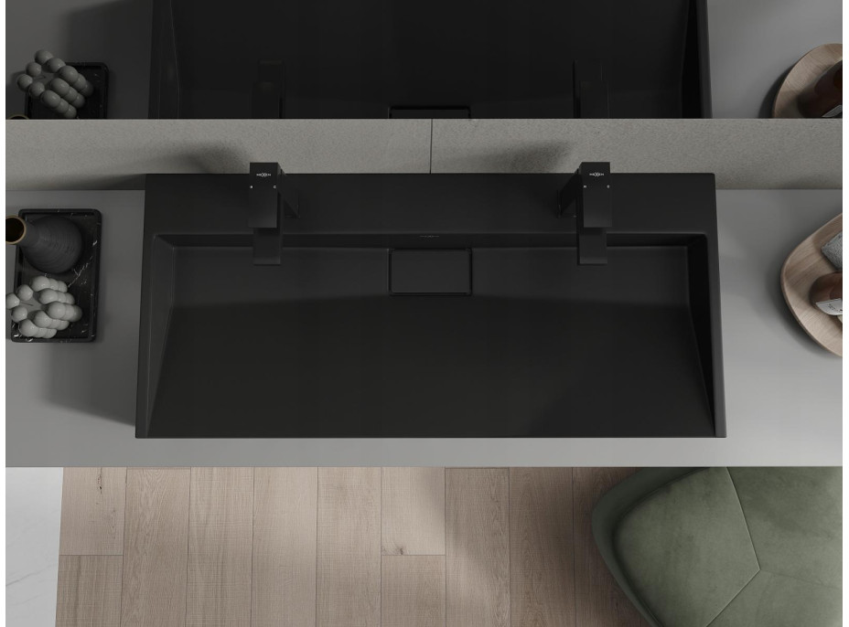 Umyvadlo z litého mramoru MEXEN AVA 100 cm - s otvorem pro 2 baterie - černé, 23011072