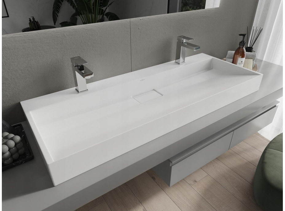 Umyvadlo z litého mramoru MEXEN AVA 120 cm - s otvorem pro 2 baterie - bílé, 23011202