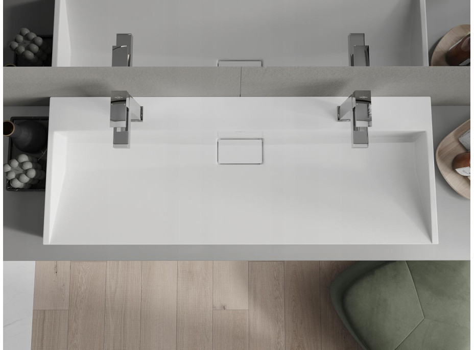 Umyvadlo z litého mramoru MEXEN AVA 120 cm - s otvorem pro 2 baterie - bílé, 23011202