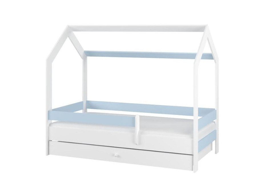Dětská domečková postel se šuplíkem LITTLE HOUSE - modrá - 160x80 cm