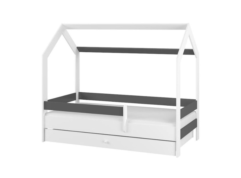 Dětská domečková postel se šuplíkem LITTLE HOUSE - tmavě šedá - 160x80 cm