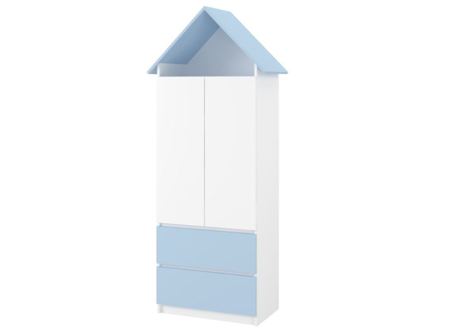 Dětská domečková šatní skříň - BEZ MOTIVU - modrá