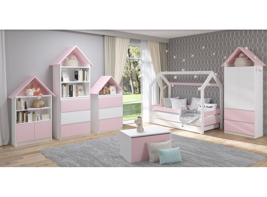 Dětská domečková postel LITTLE HOUSE - růžová - 160x80 cm