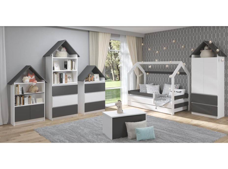 Dětská domečková postel se šuplíkem LITTLE HOUSE - tmavě šedá - 160x80 cm