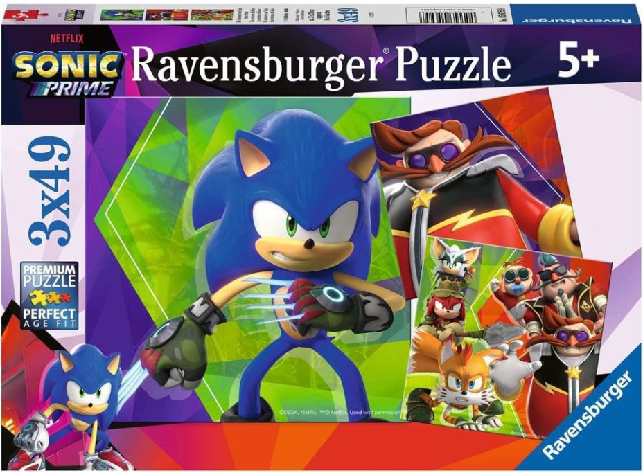 RAVENSBURGER Puzzle Sonic Prime 3x49 dílků