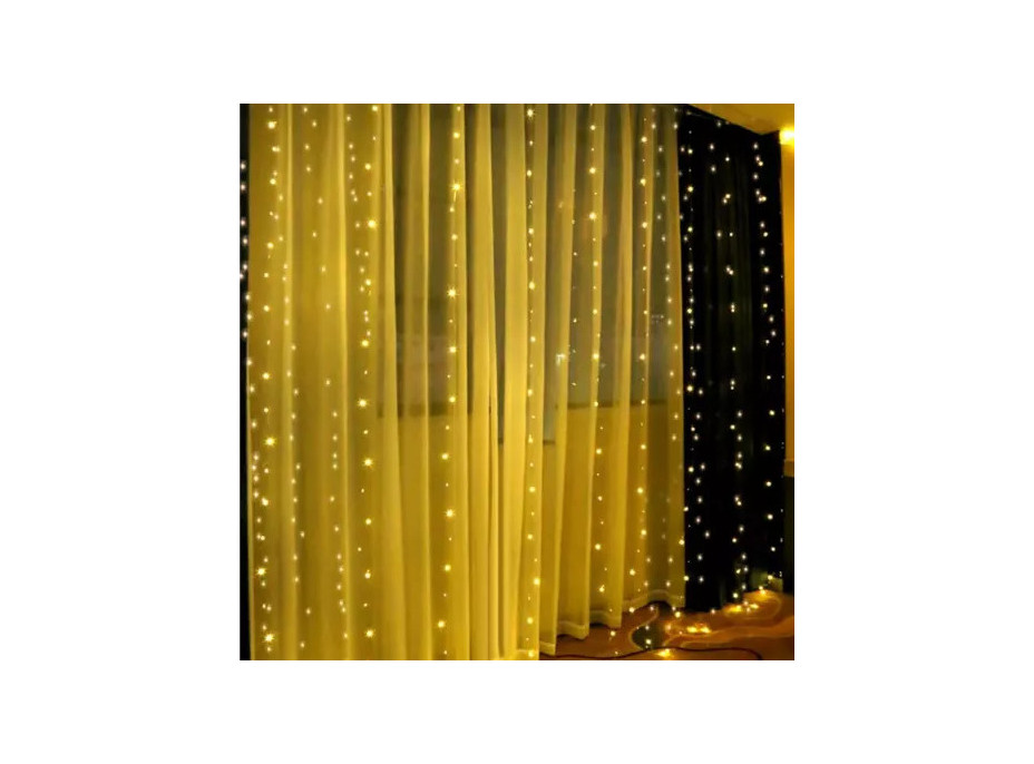 Světelný závěs s dálkovým ovladačem 300 LED USB - teplá bílá