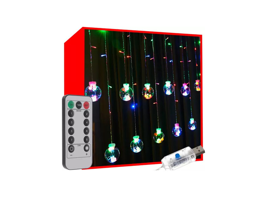 Světelný závěs s dálkovým ovladačem Baňky 108 LED USB - vícebarevný