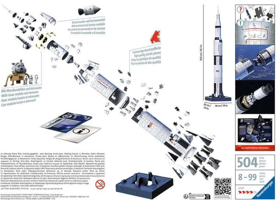 RAVENSBURGER 3D puzzle Vesmírná raketa Saturn V 504 dílků