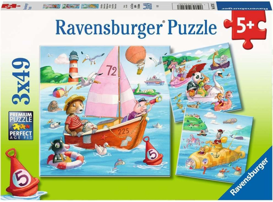 RAVENSBURGER Puzzle Zvířátka a vodní plavidla 3x49 dílků