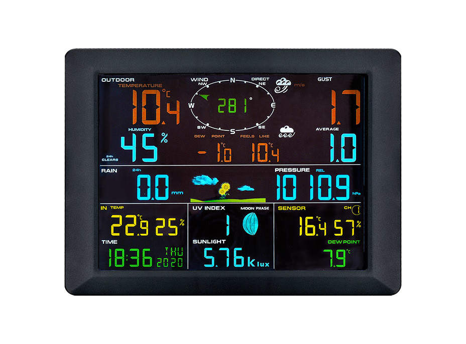 Profesionální meteostanice - teplota, vlhkost, rychlost větru, tlak, srážky, intenzita osvětlení
