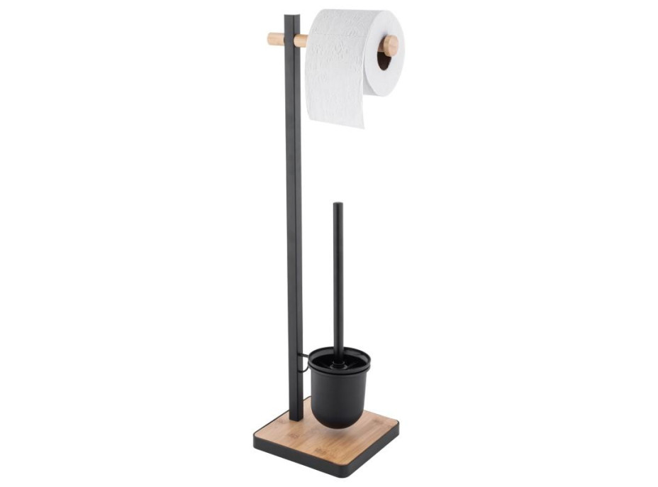 Držák toaletního papíru s WC štětkou HANK - kov/bambus - černý