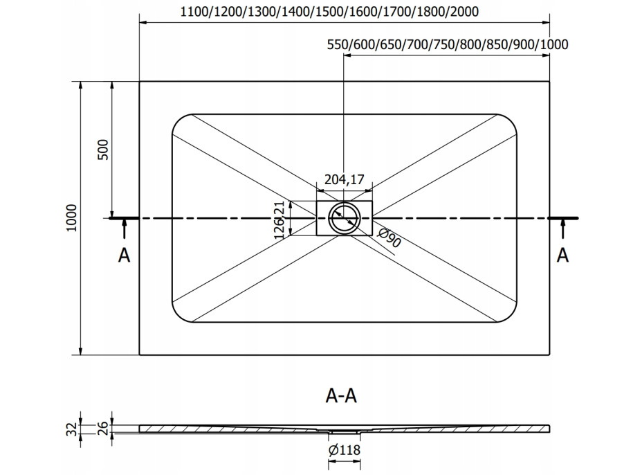 Sprchová SMC vanička MEXEN HUGO 100x200 cm - černá, 42701020