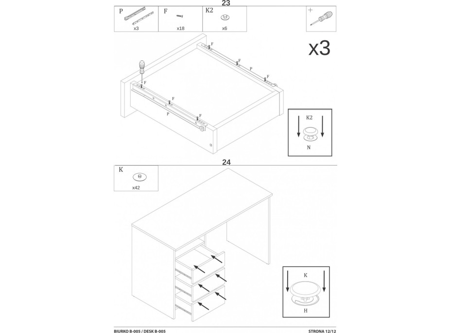 Psací stůl GATE se šuplíky - antracitový/dub wotan