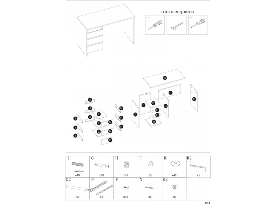 Psací stůl GATE se šuplíky - antracitový/dub wotan