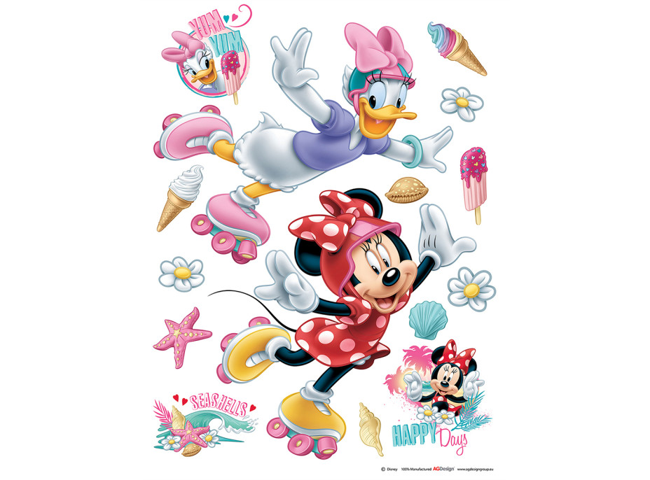 Dětská samolepka na zeď - DISNEY - Minnie a Daisy na kolečkových bruslích - 65x85 cm