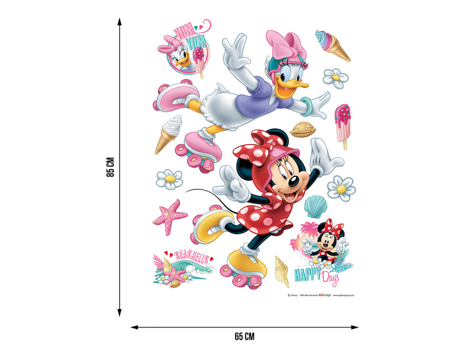 Dětská samolepka na zeď - DISNEY - Minnie a Daisy na kolečkových bruslích - 65x85 cm