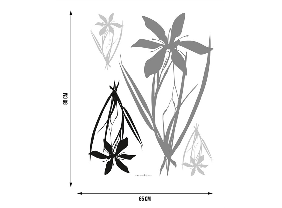 Moderní samolepka na zeď - Černé a šedé květiny - 65x85 cm