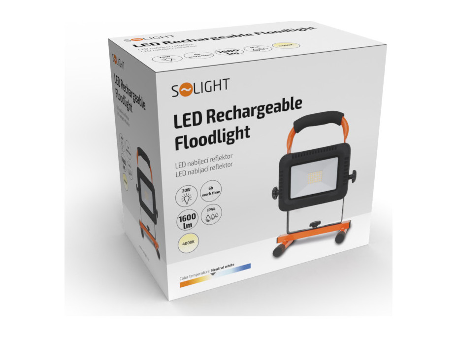 LED reflektor 20W, přenosný, nabíjecí, 1600lm, oranžovo-černý