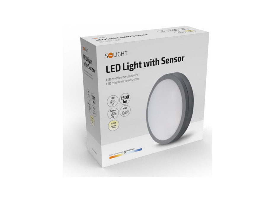 LED venkovní osvětlení se senzorem Siena, šedé, 20W, 1500lm