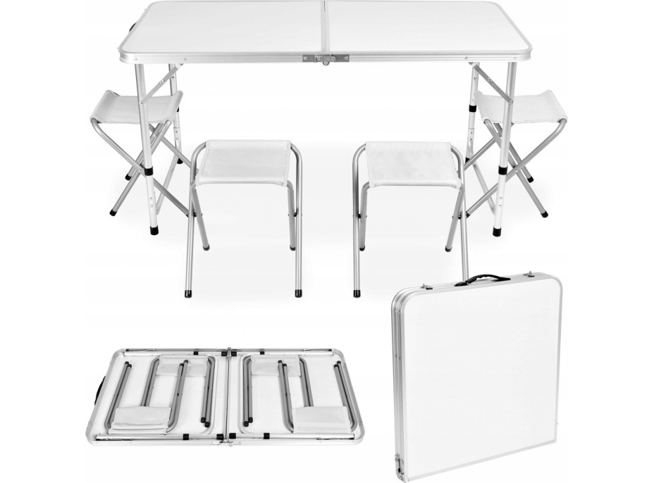 Bílý campingový rozkládací stůl TRIP 120x60 cm s židlemi