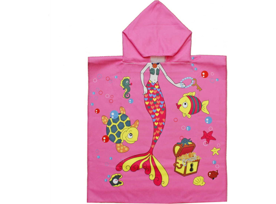 Dětská osuška s kapucí MOŘSKÁ VÍLA 60x120 cm - růžová