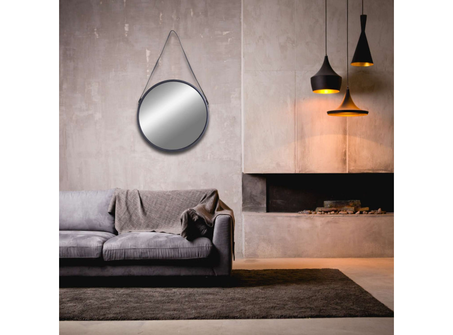 Černé závěsné kulaté zrcadlo MIRAGE 50 cm
