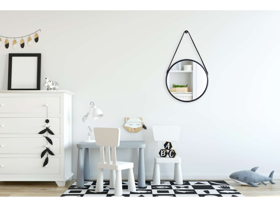 Černé závěsné kulaté zrcadlo MIRAGE 50 cm