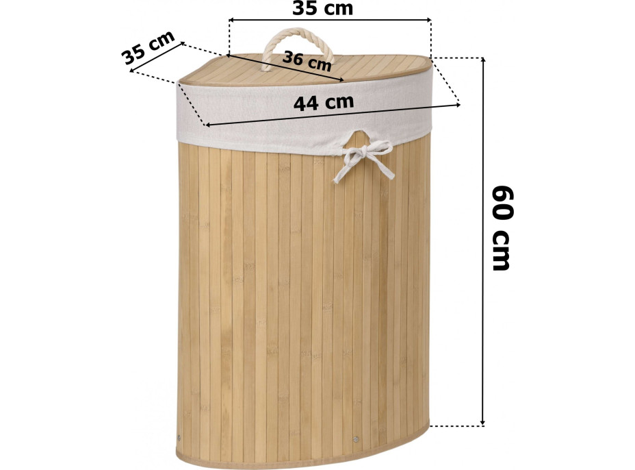 Rohový bambusový koš s víkem 60L - hnědý