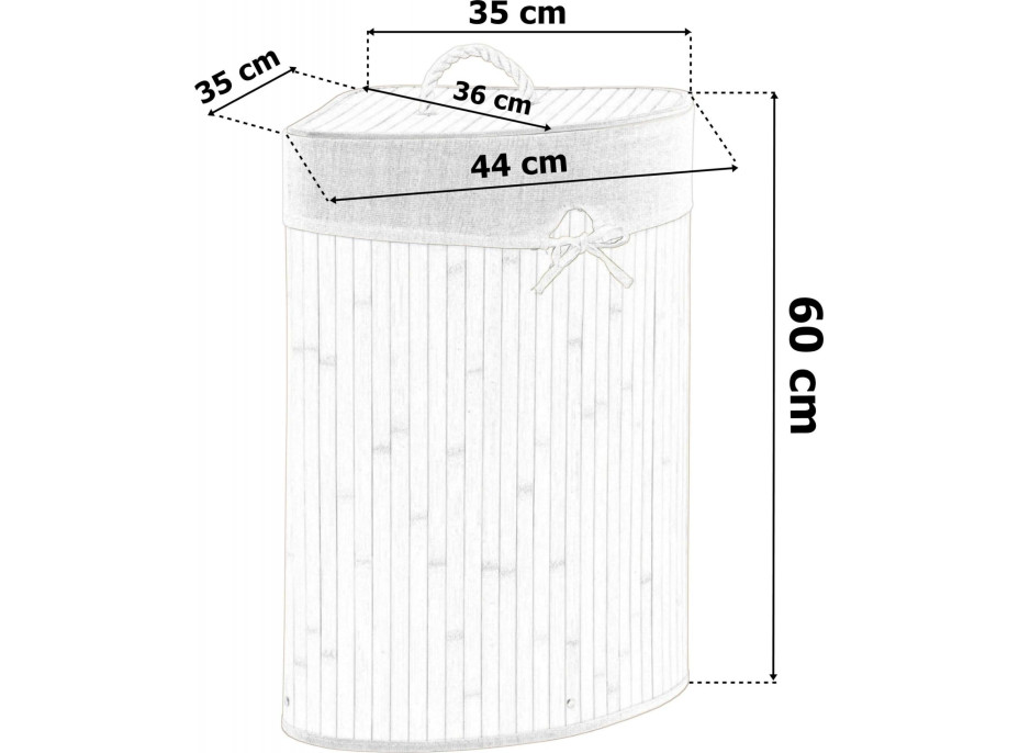 Rohový bambusový koš s víkem 60L - šedobílý
