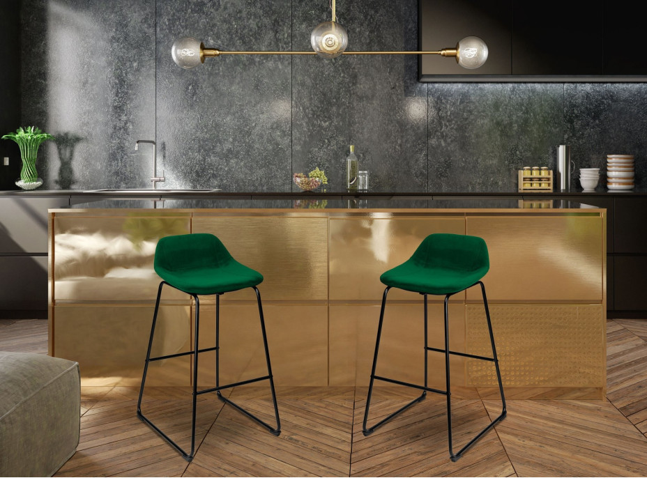 Tmavě zelená loftová barová židle SLIGO - 2 kusy