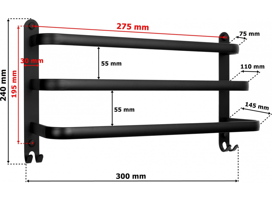 Černý nástěnný věšák ATHOS 30 cm