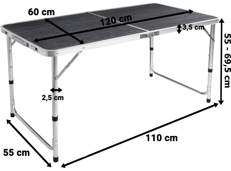 Černý campingový rozkládací stůl TRIP 120x60 cm s židlemi