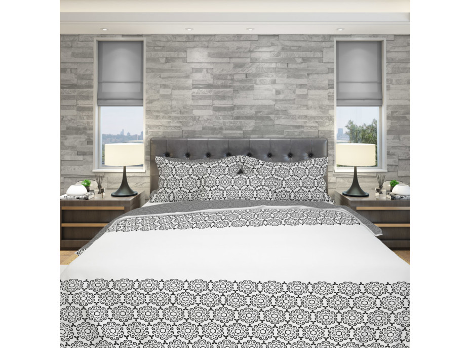 Bavlněné povlečení GLAMOUR - bílé/šedé - 180x200 cm