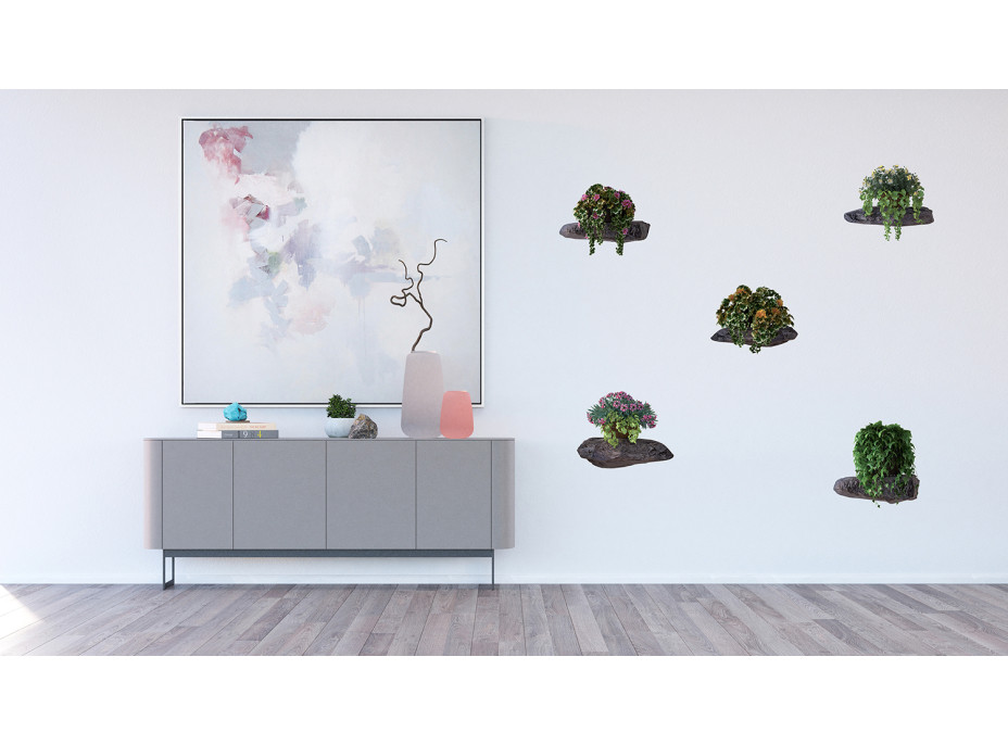 Moderní samolepka na zeď - Květiny na kamenech - 65x85 cm