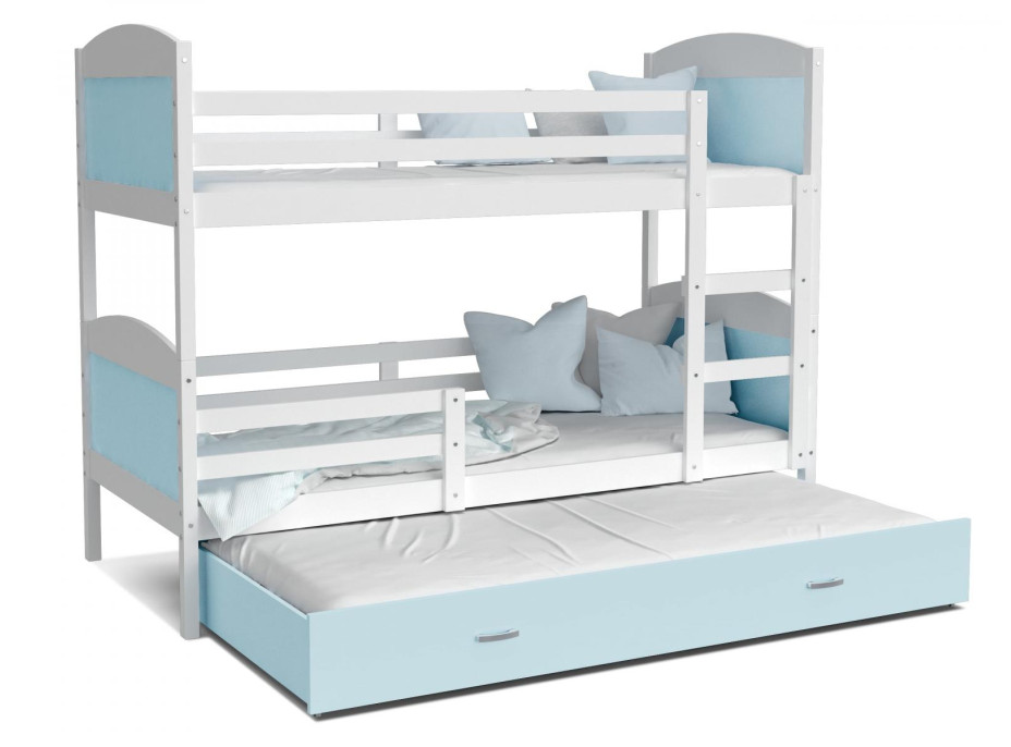Dětská patrová postel s přistýlkou MATTEO - 200x90 cm - modro-bílá