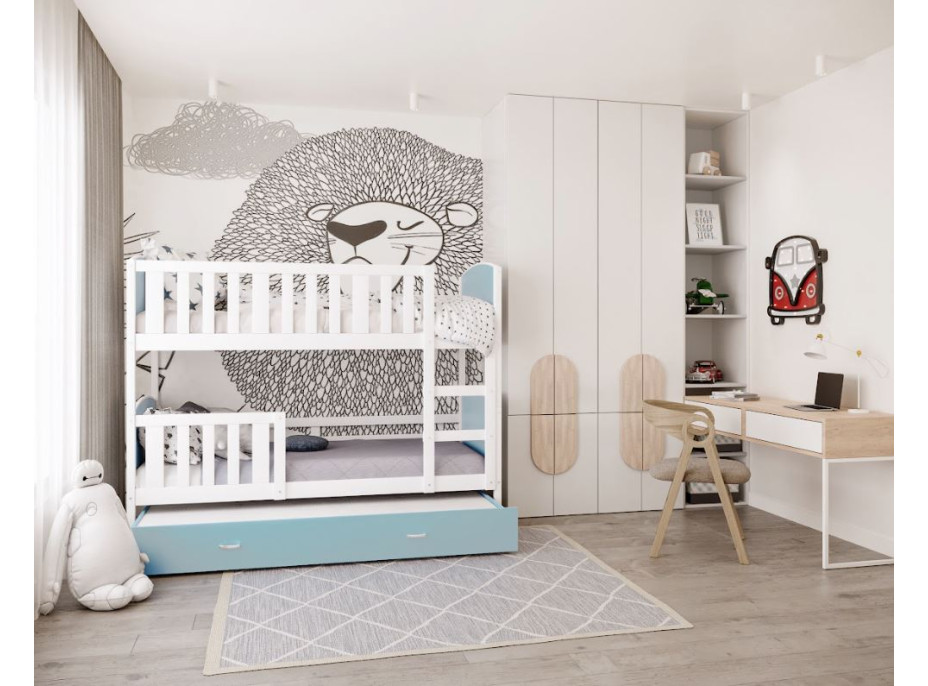 Dětská patrová postel s přistýlkou TAMI Q - 200x90 cm - modro-bílá