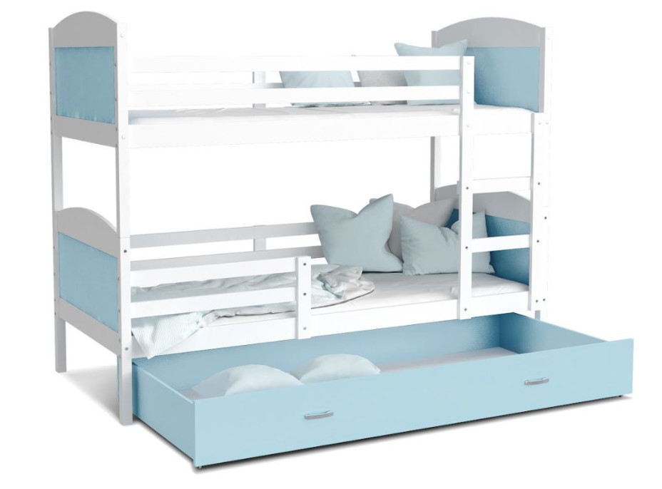Dětská patrová postel se šuplíkem MATTEO - 160x80 cm - modro-bílá