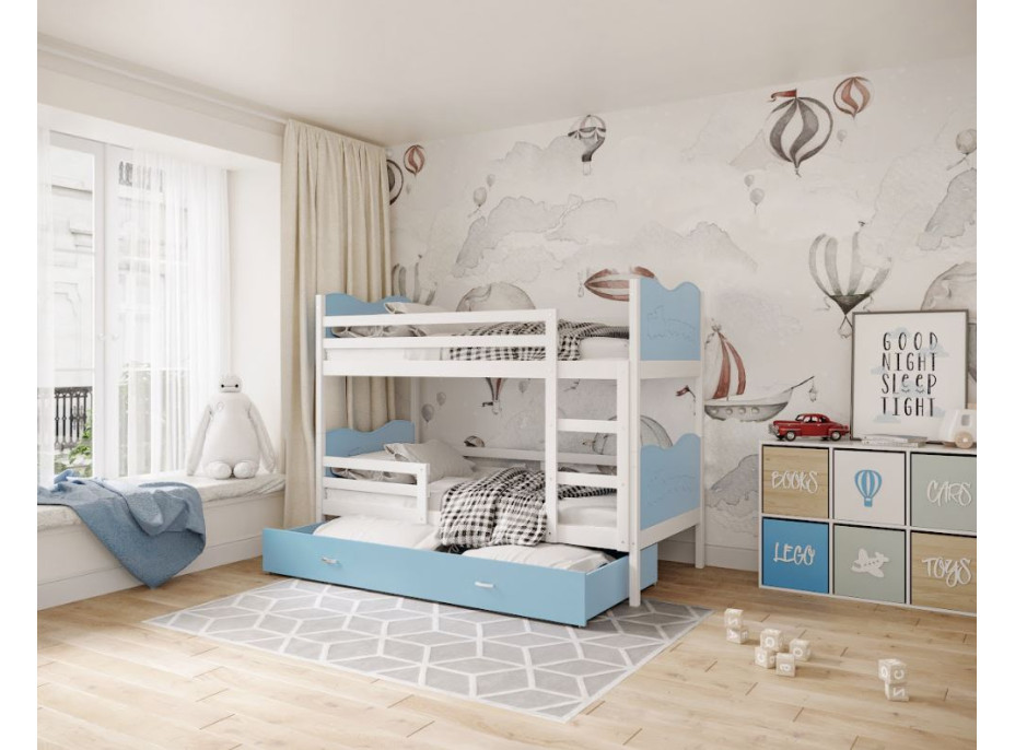 Dětská patrová postel se šuplíkem MAX R - 160x80 cm - modro-bílá - vláček