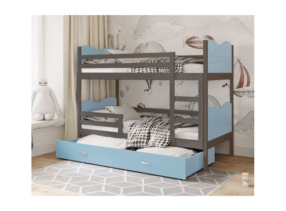Dětská patrová postel se šuplíkem MAX R - 190x80 cm - modro-šedá - vláček