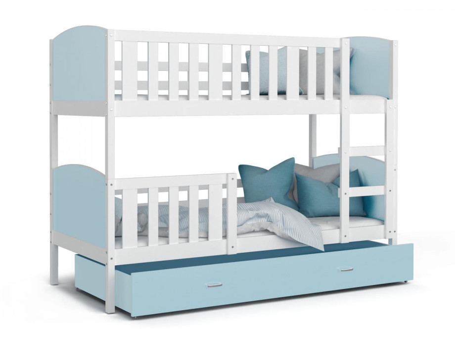 Dětská patrová postel se šuplíkem TAMI Q - 200x90 cm - modro-bílá