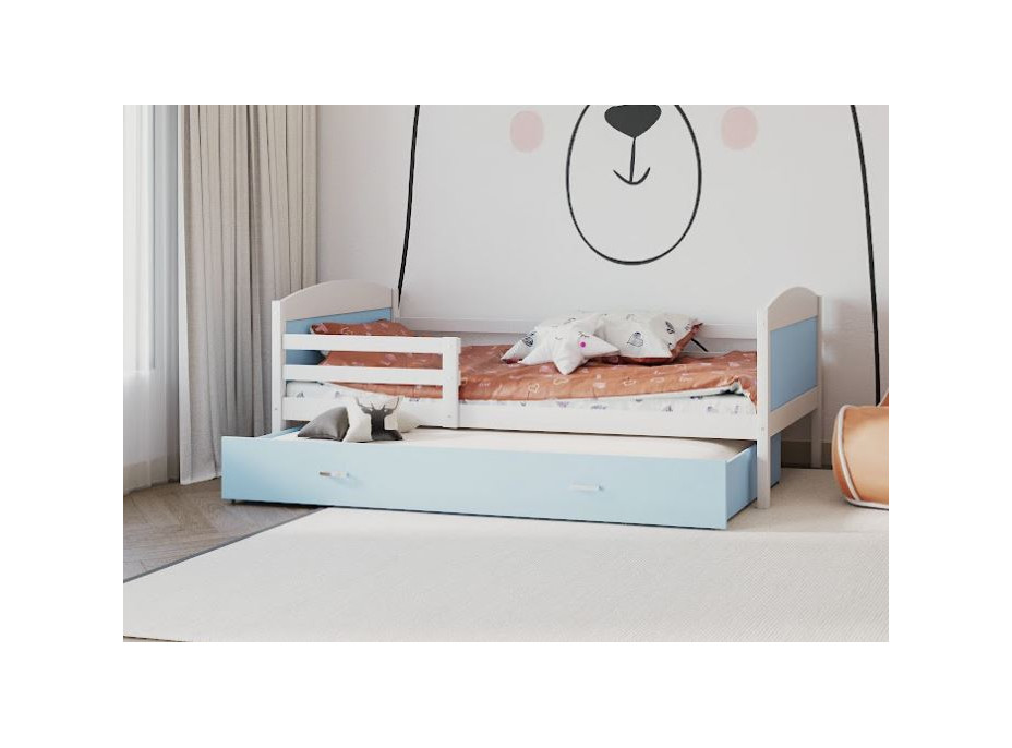 Dětská postel s přistýlkou MATTEO 2 - 190x80 cm - modro-bílá