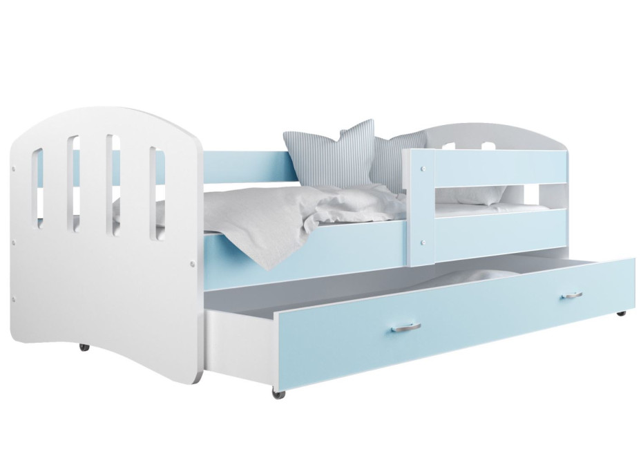 Dětská postel se šuplíkem HAPPY - 160x80 cm - modro-bílá