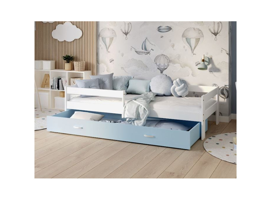 Dětská postel se šuplíkem HUGO V - 190x80 cm - modro-bílá