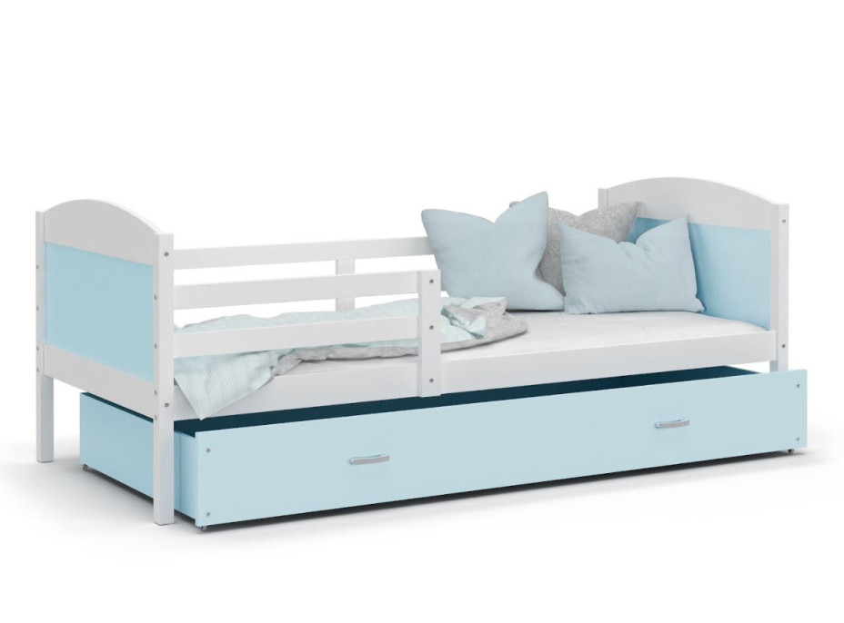 Dětská postel se šuplíkem MATTEO - 200x90 cm - modro-bílá