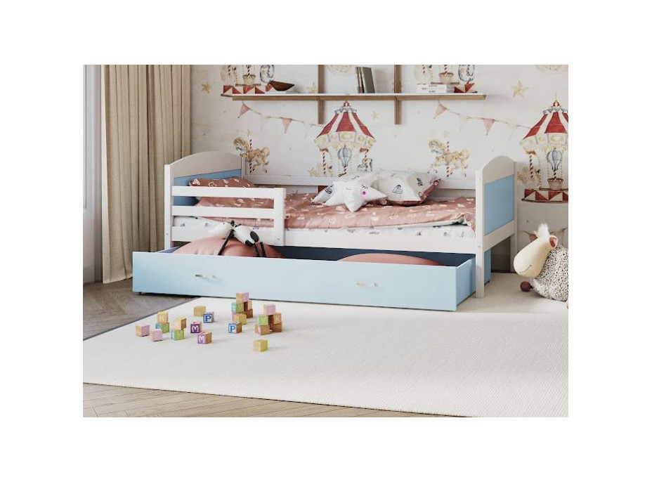 Dětská postel se šuplíkem MATTEO - 160x80 cm - modro-bílá