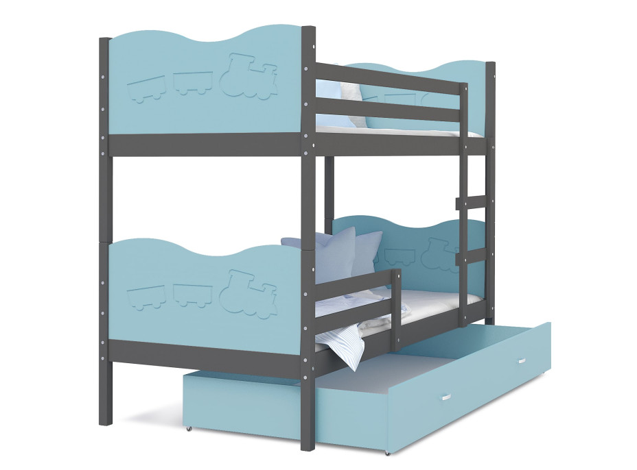 Dětská patrová postel se šuplíkem MAX R - 160x80 cm - modro-šedá - vláček