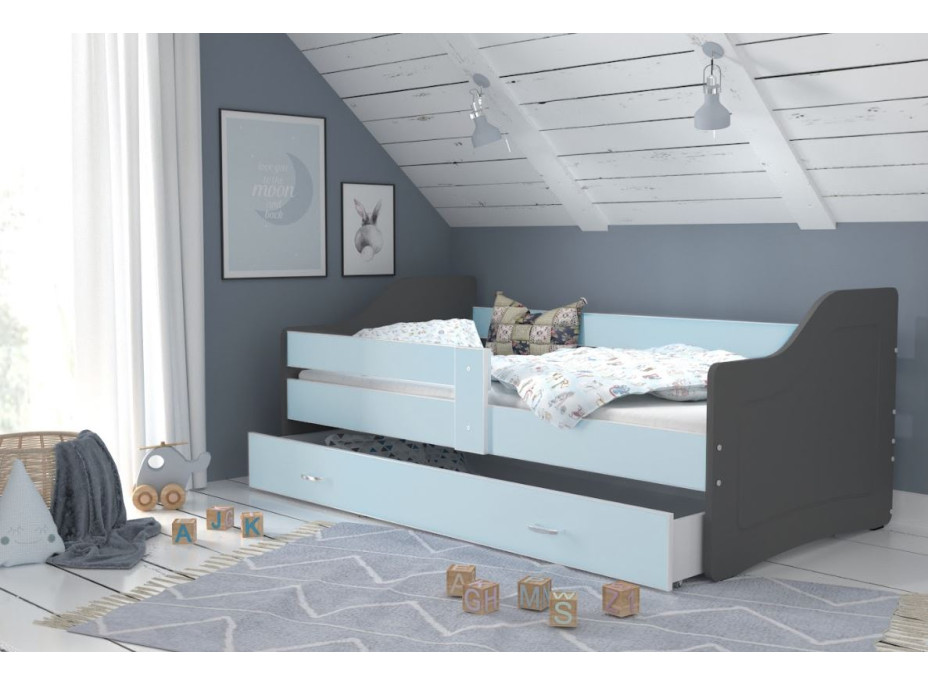 Dětská postel se šuplíkem SWEET - 180x80 cm - modro-šedá