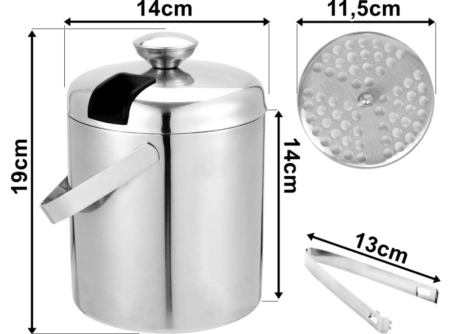 Stříbrný kbelík na led s kleštěmi 1,3l FACUNDO