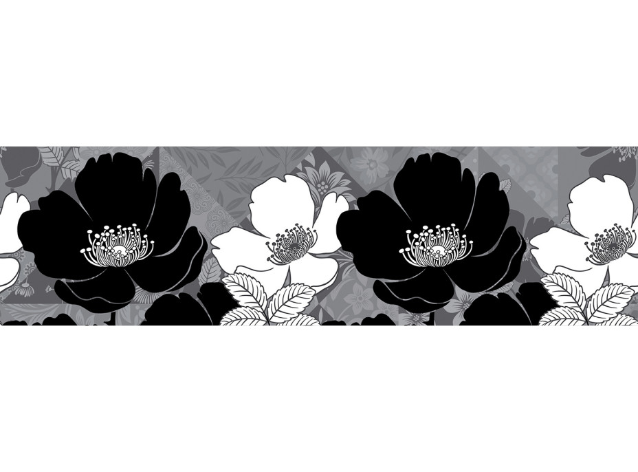 Moderní samolepící bordura - Černobílé květy - 14x500 cm