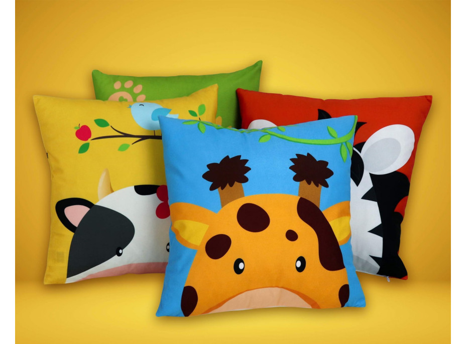 Polštář SAFARI VELVET Žirafa 40x40 cm - modrý